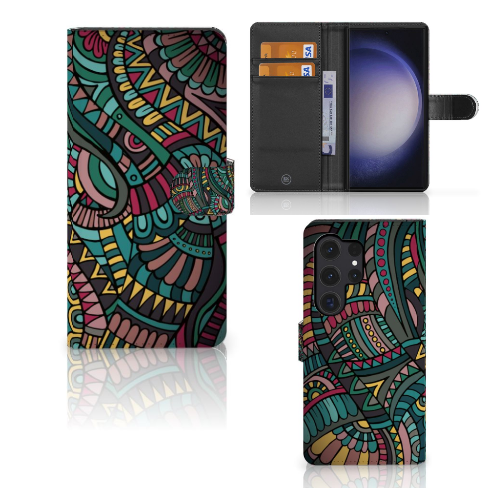 Samsung Galaxy S24 Ultra Telefoon Hoesje Aztec hoesje design kleurrijke artistieke print aanzicht