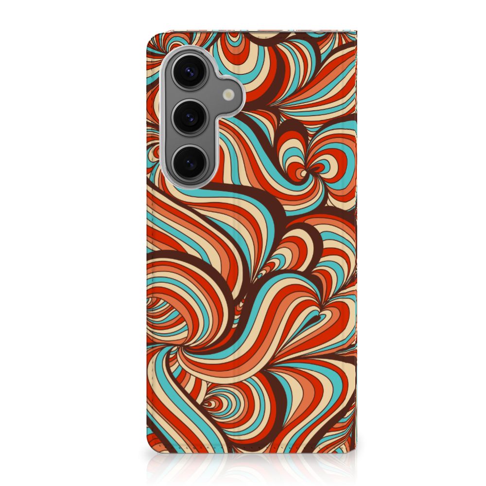 Samsung Galaxy S24FE Bookcase Retro ontwerp kleuren abstracte vormen