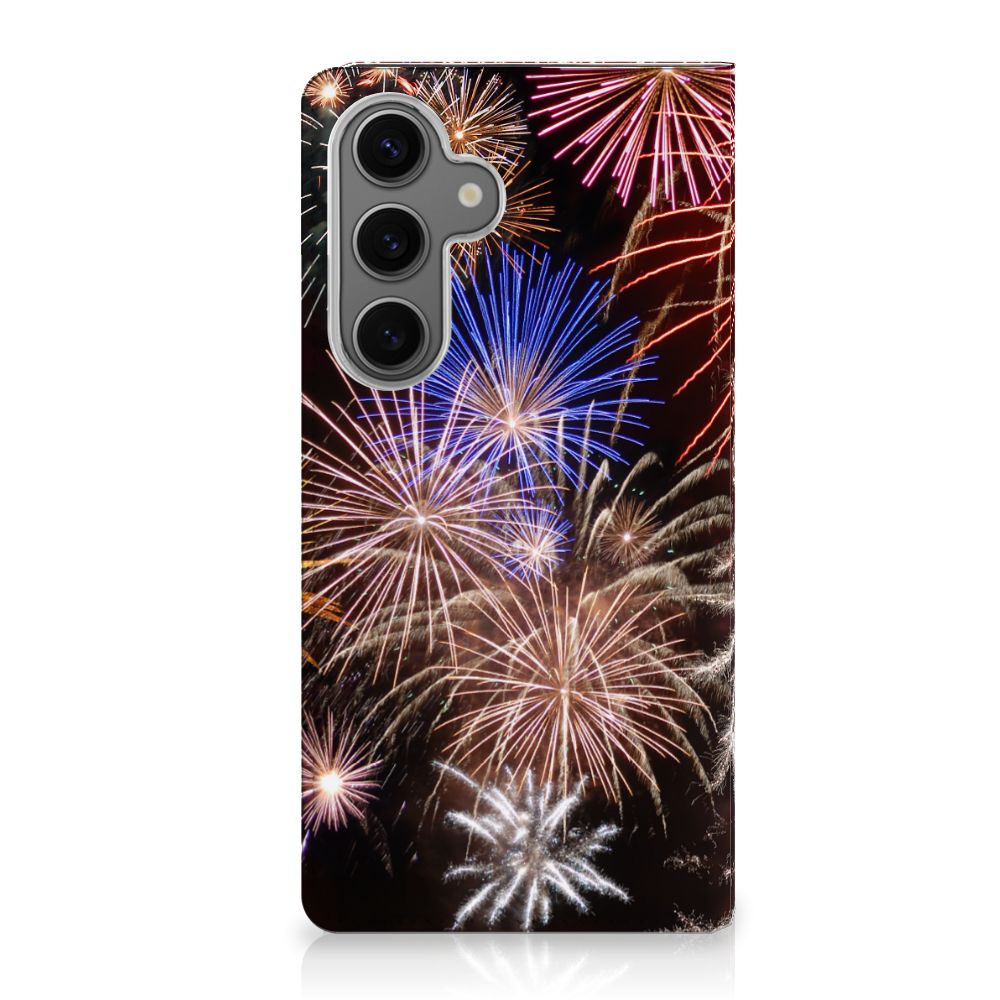 Samsung Galaxy S24FE Hippe Standcase Vuurwerk siervuurwerk kleurrijk ontwerp voorkant