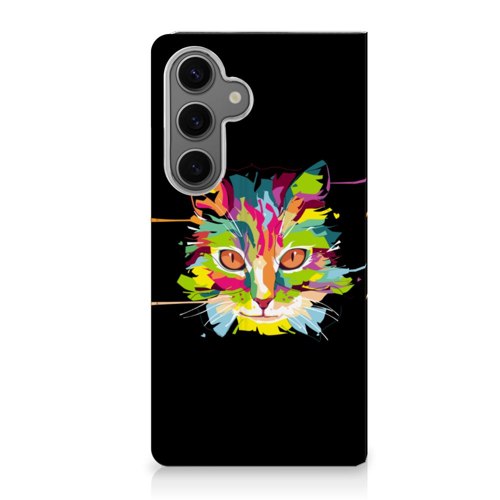 Samsung Galaxy S24FE Magnet Case Cat Color kattenhoofd kleurrijk ontwerp voorkant