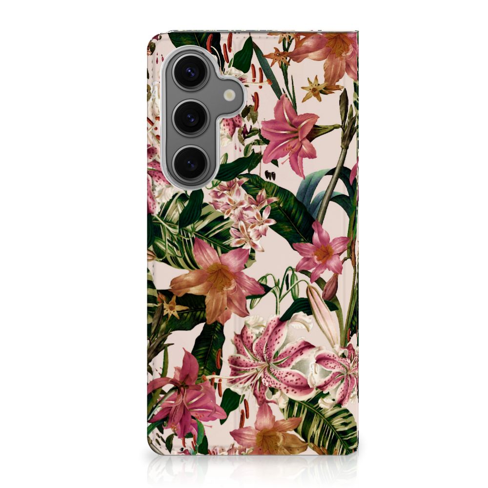 Samsung Galaxy S24FE Smart Cover Flowers bloemen groen paars witte bladeren