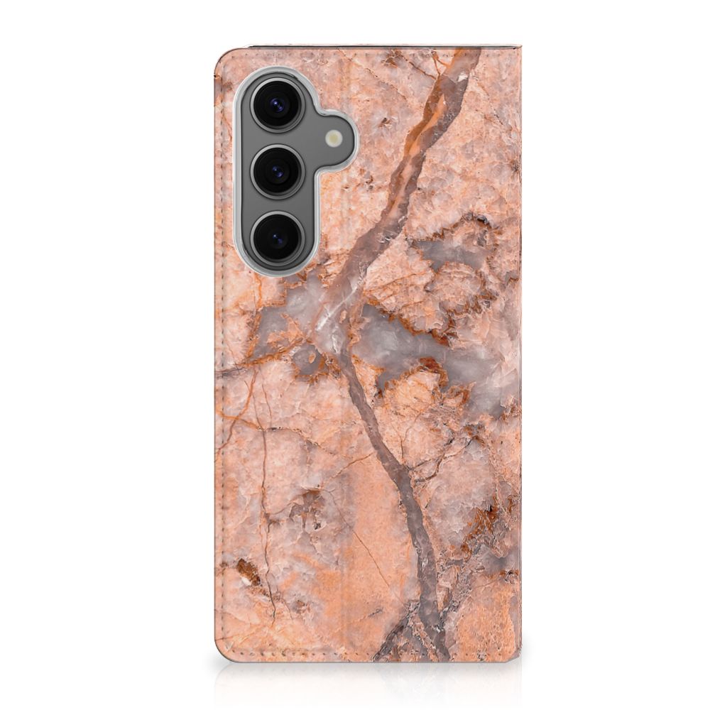Samsung Galaxy S24FE Standcase Marmer Oranje design marmer oranje aanzicht