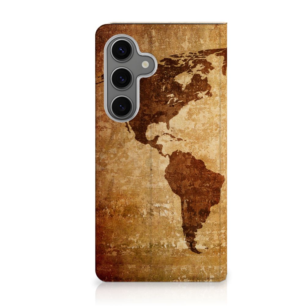 Samsung Galaxy S25 Book Cover Wereldkaart wereldkaart bruin achterzijde
