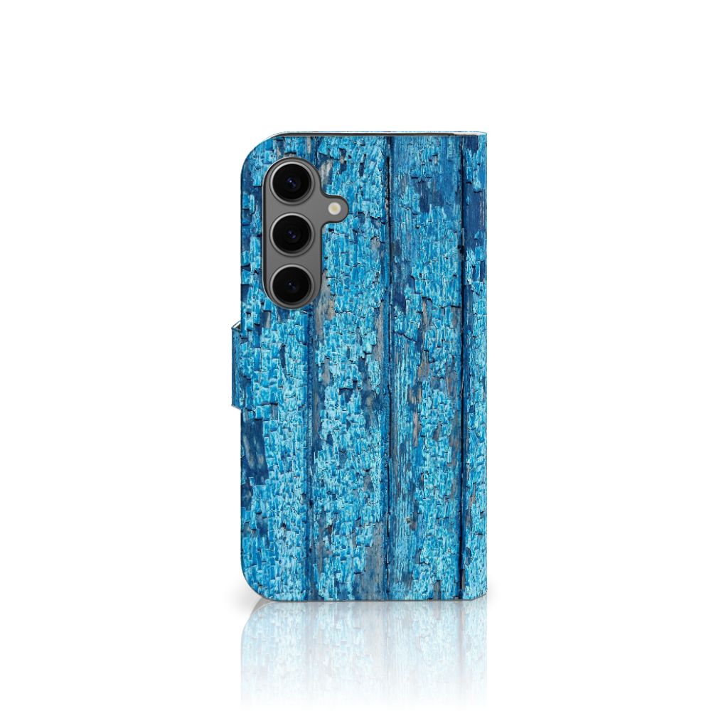 Samsung Galaxy S25 Book Style Case Wood Blue boekhoesje blauw hout aanzicht zijkant