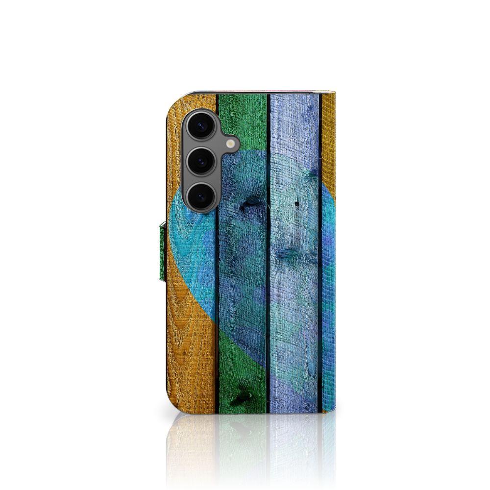 Samsung Galaxy S25 Book Style Case Wood Heart boekhoesje hartje voorkant