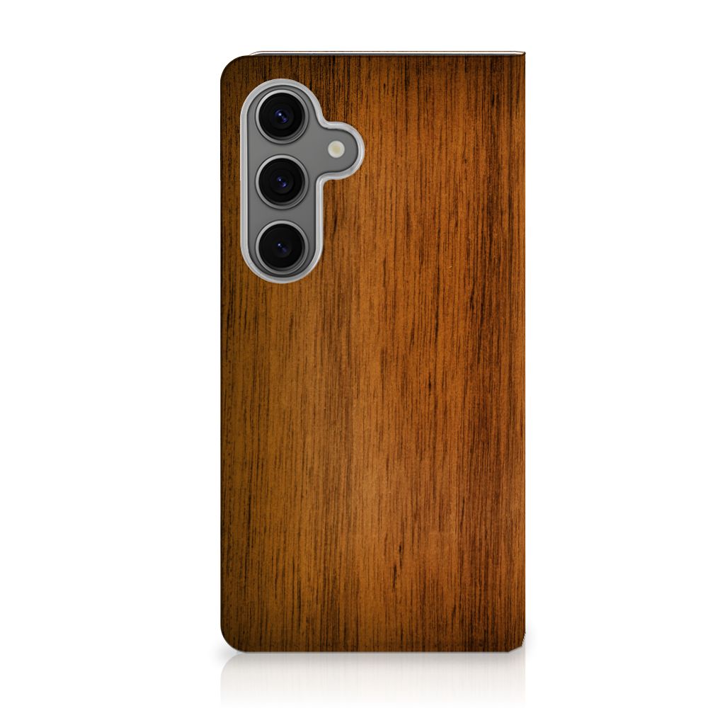 Samsung Galaxy S25 Book Wallet Case Donker Hout achterkant hout patroon