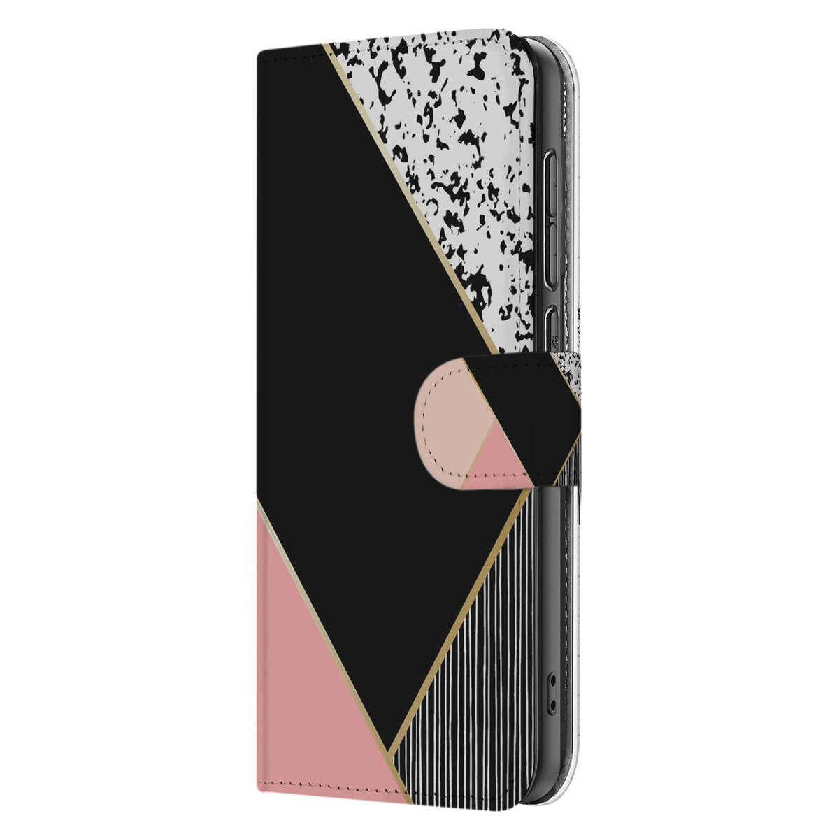 Samsung Galaxy S25 Edge Book Case Zwart Roze Vormen book case black pink shapes voorkant