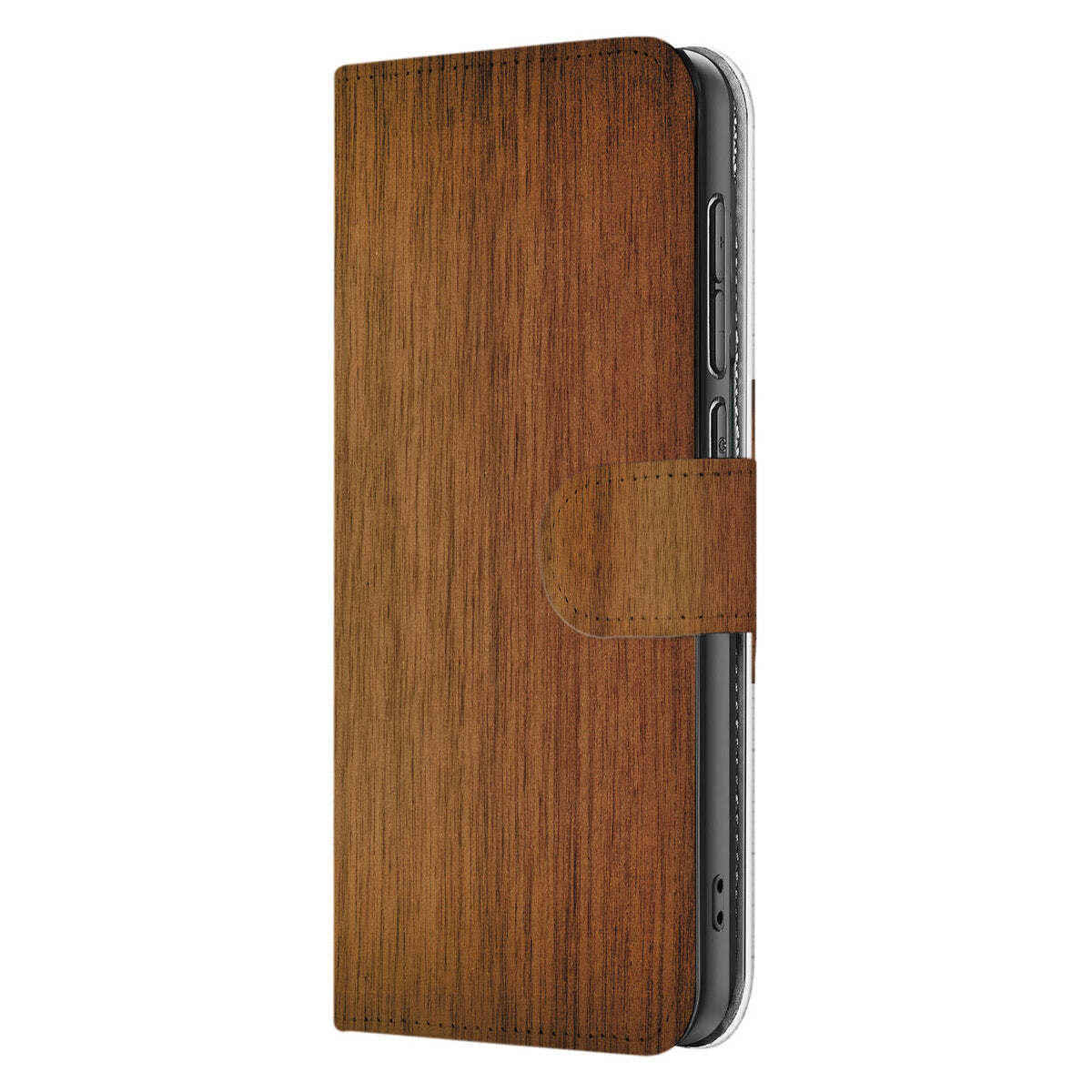 Samsung Galaxy S25 Edge Book Style Case Donker Hout boek stijl donker hout zijkant