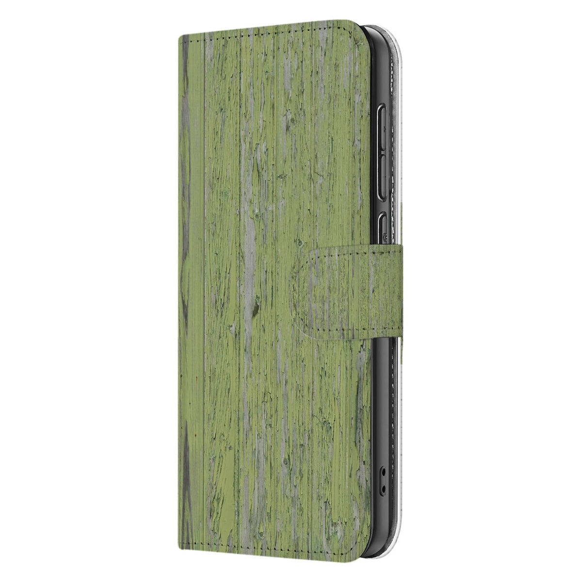 Samsung Galaxy S25 Edge Book Style Case Green Wood bookcase groen hout zijaanzicht