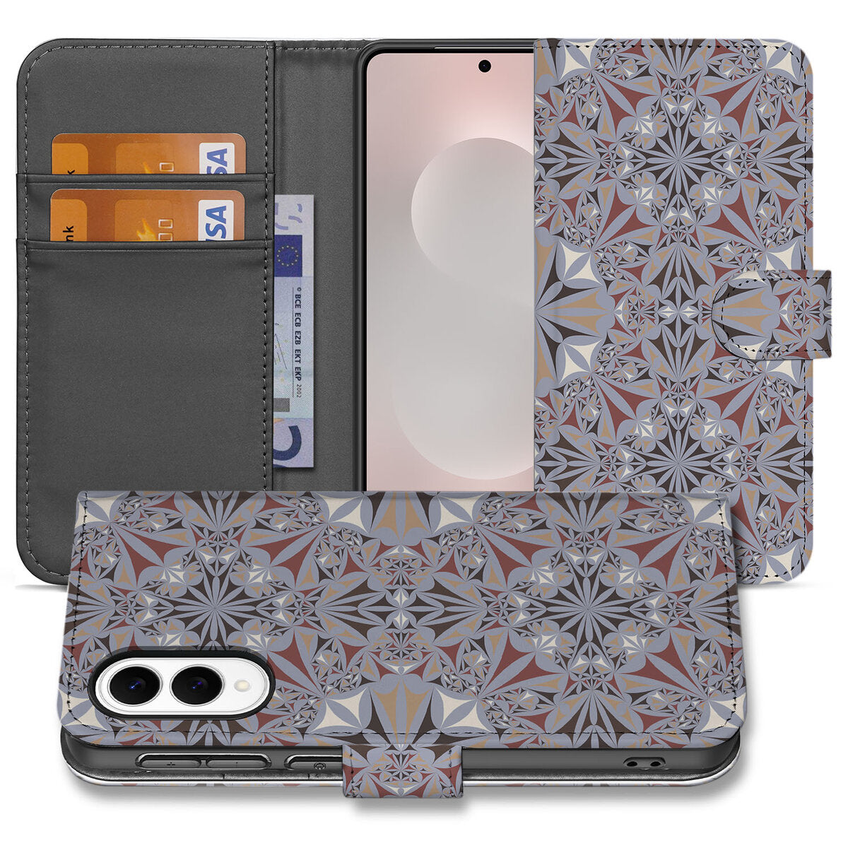 Samsung Galaxy S25 Edge Bookcase Flower Tiles boekcase flower tiles aanzicht