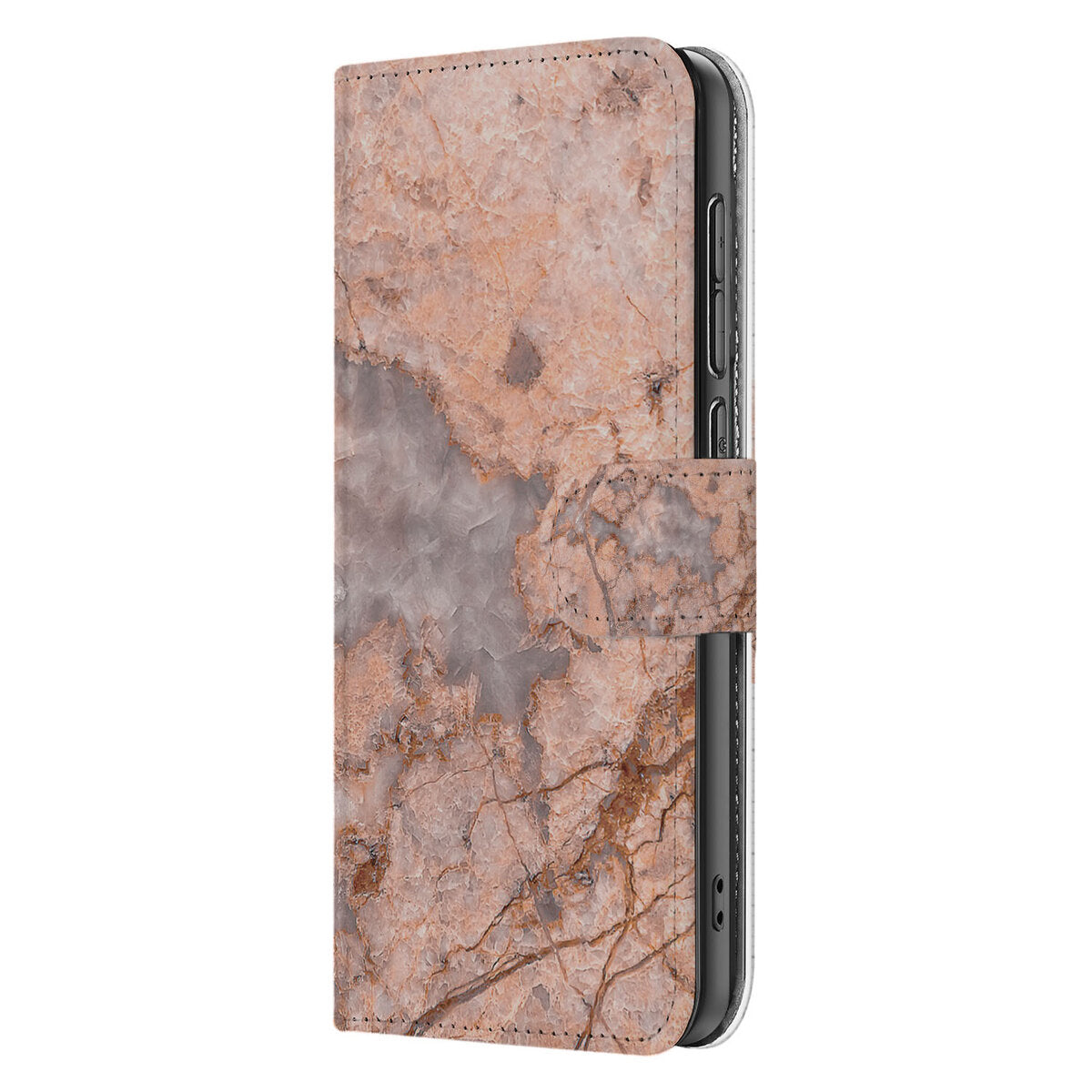 Samsung Galaxy S25 Edge Bookcase Marmer Oranje bookcase marmer design zijaanzicht