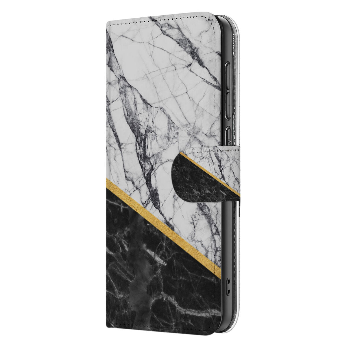 Samsung Galaxy S25 Edge Bookcase Marmer Wit Zwart Bookcase Marble White Black Zijkant