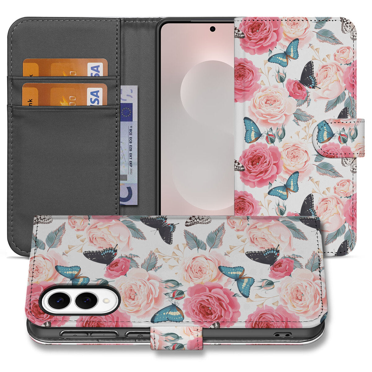 Samsung Galaxy S25 Edge Hoesje Butterfly Roses hoesje design rozen vlinders voorkant