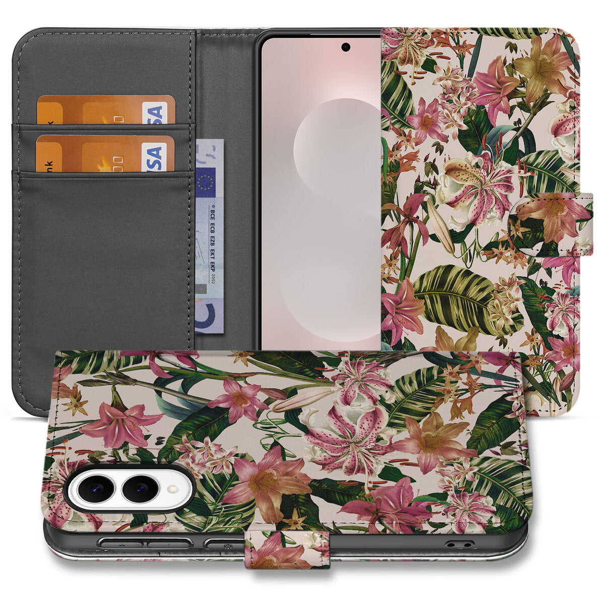Samsung Galaxy S25 Edge Hoesje Flowers bookcase bloemen design vooraan