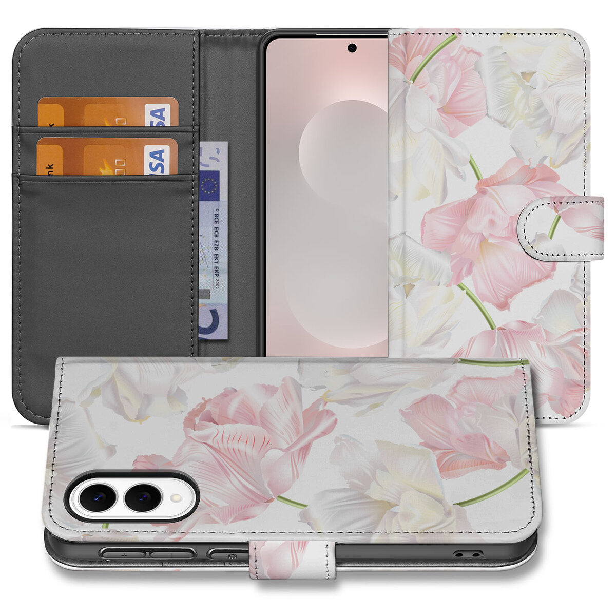 Samsung Galaxy S25 Edge Hoesje Lovely Flowers bookcase bloemen voorkant achterkant