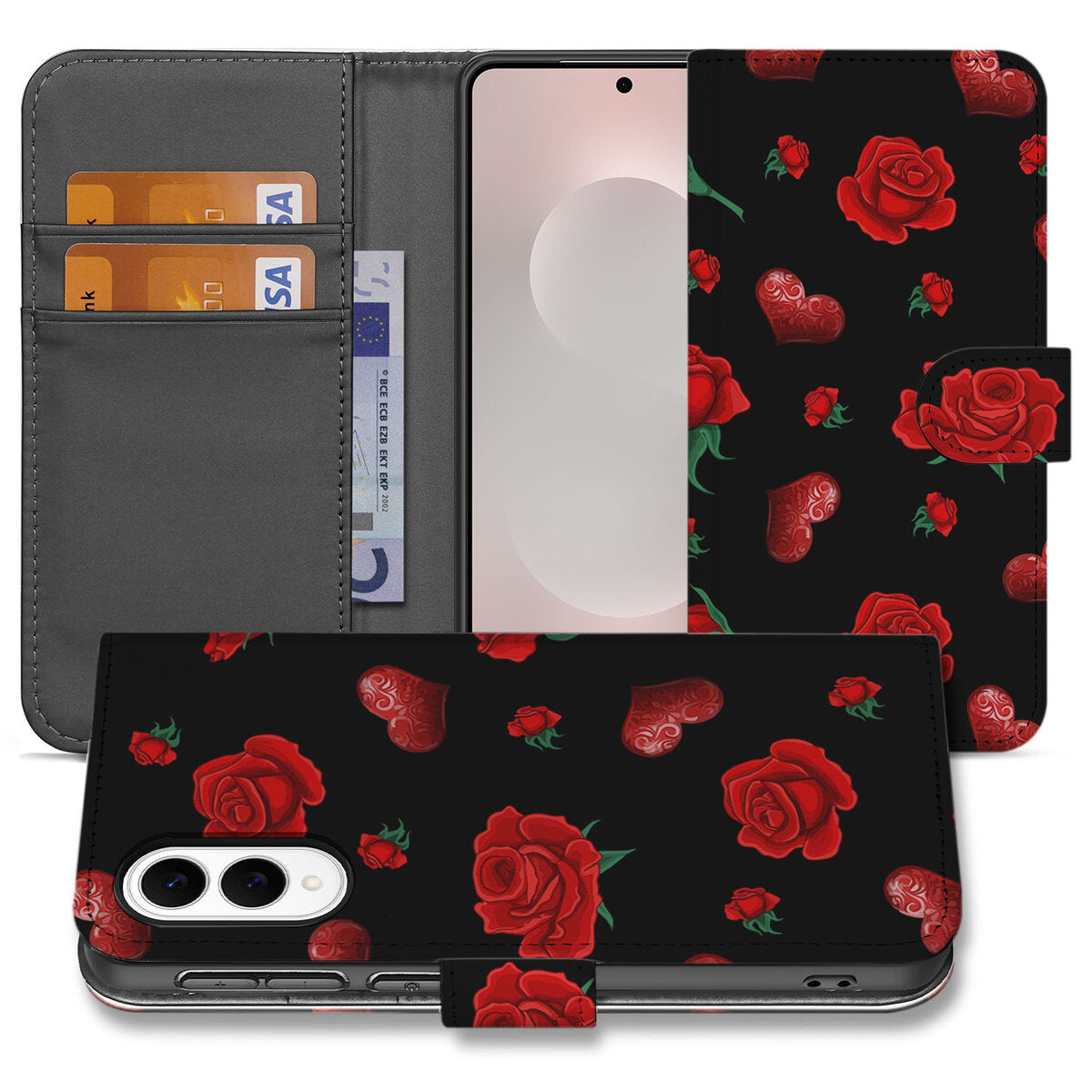 Samsung Galaxy S25 Edge Leuk Hoesje Valentine book case bloemen voorkant