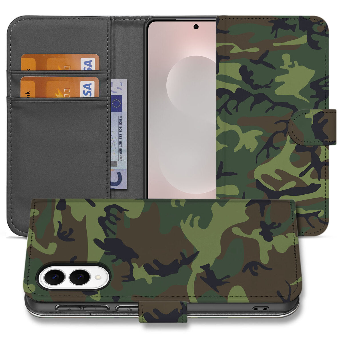 Samsung Galaxy S25 Edge Telefoon Hoesje Army Dark book case camouflage voorzijde