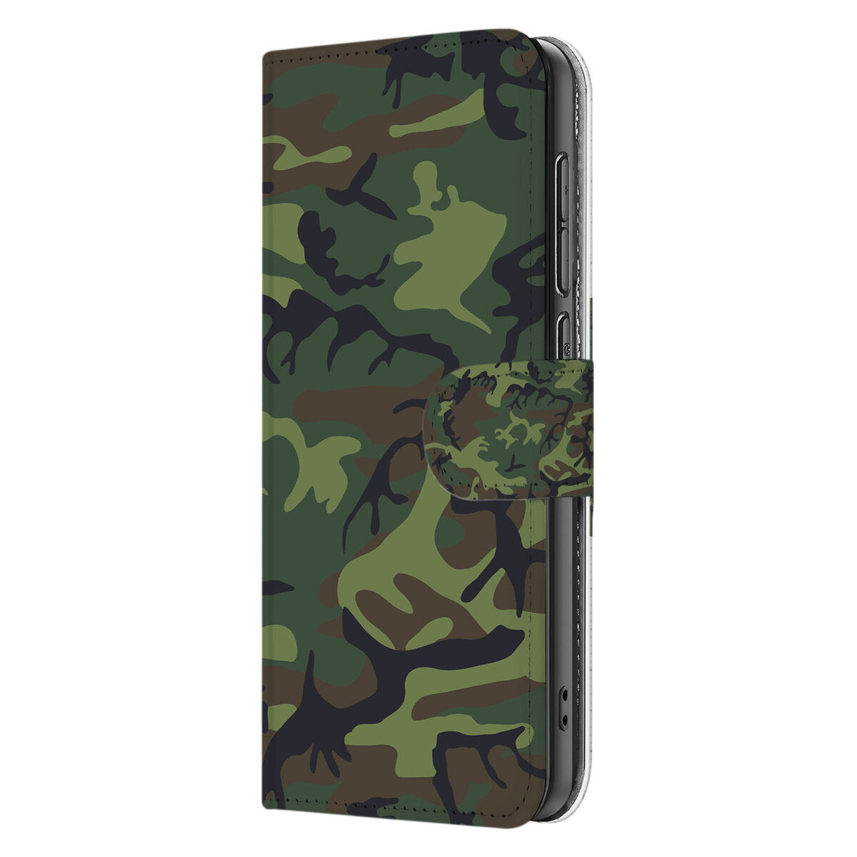 Samsung Galaxy S25 Edge Telefoon Hoesje Army Dark book case camouflage zijkant
