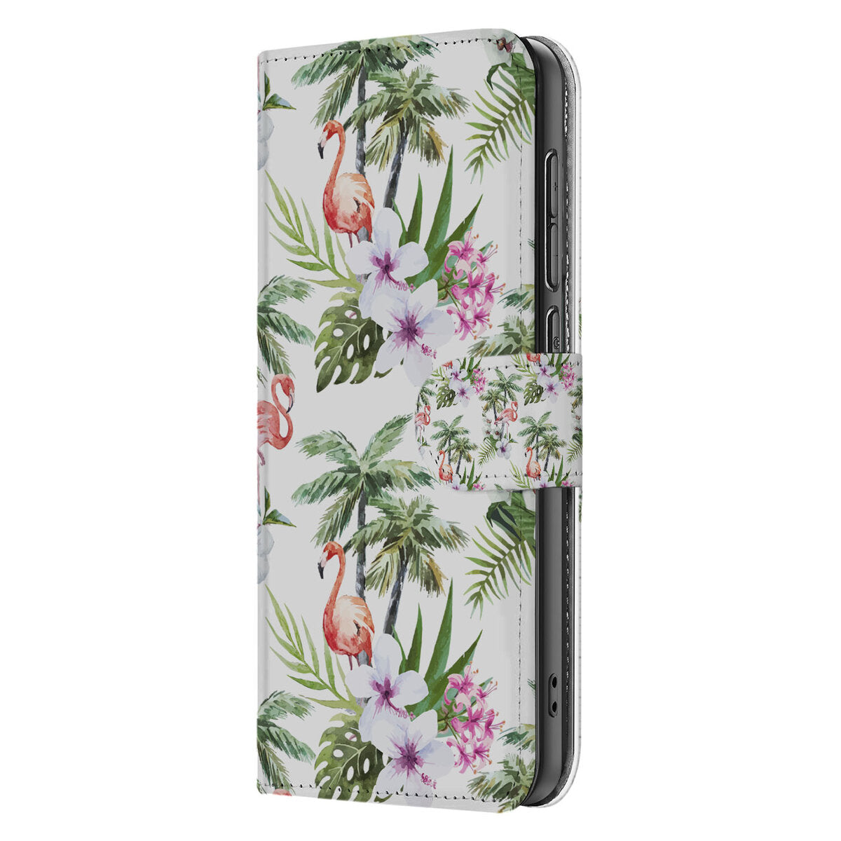 Samsung Galaxy S25 Edge Telefoonhoesje met Pasjes Flamingo Palms zijaanzicht