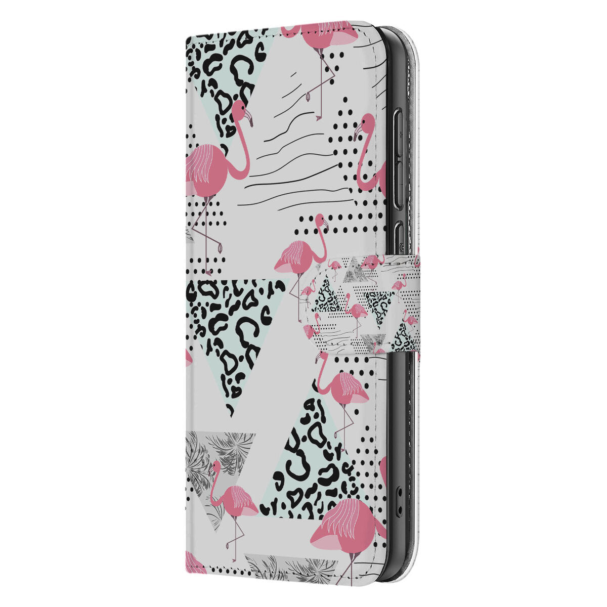 Samsung Galaxy S25 Edge Telefoonhoesje met Pasjes Flamingo Triangle design zijaanzicht