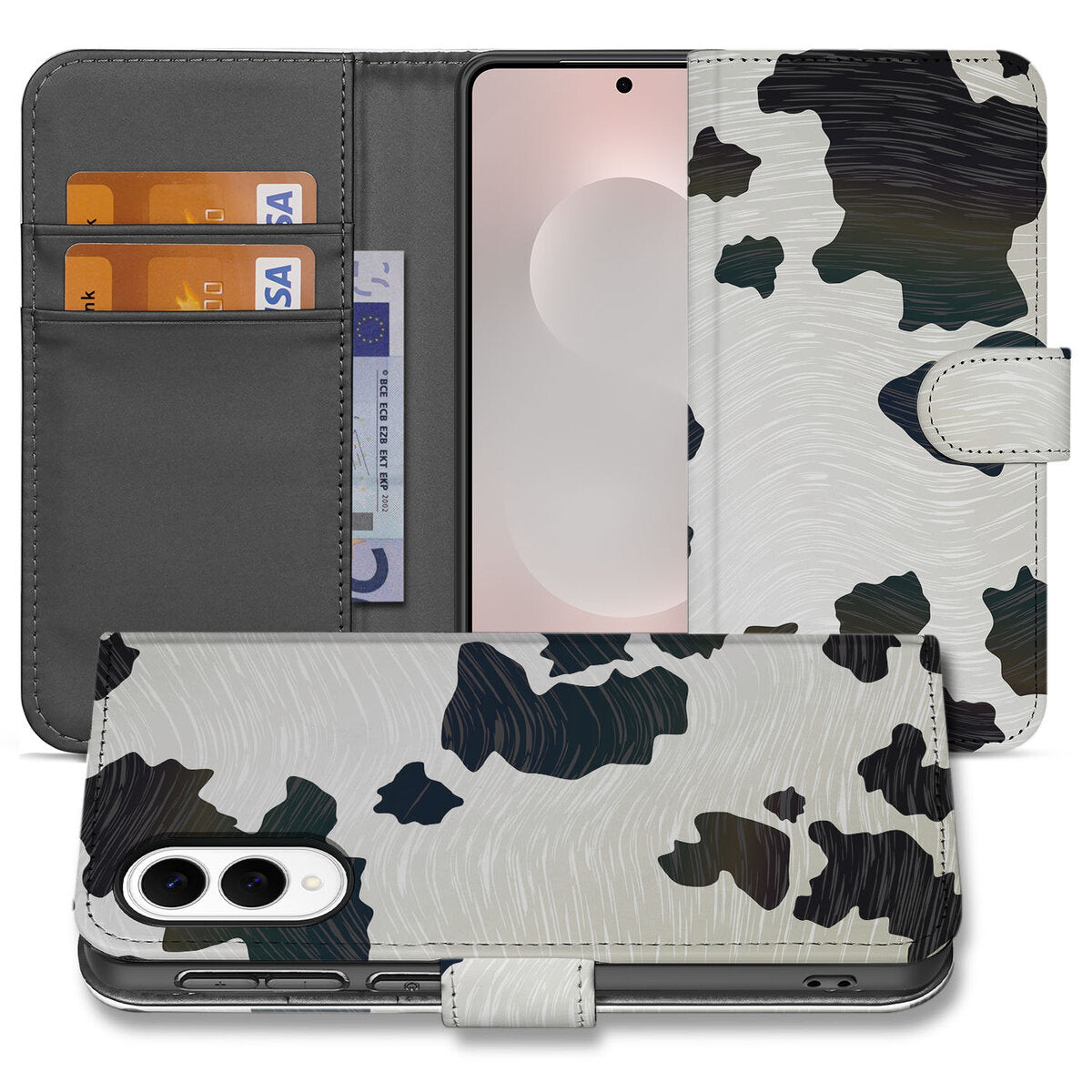 Samsung Galaxy S25 Edge Telefoonhoesje met Pasjes Koeienvlekken book case koeienvlekken voorkant