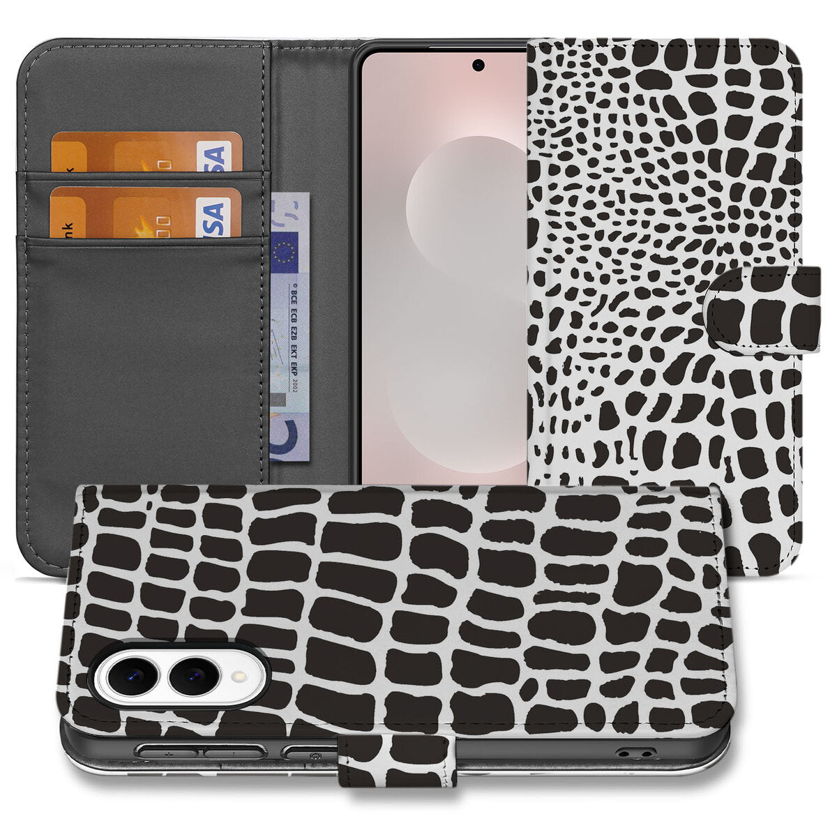 Samsung Galaxy S25 Edge Telefoonhoesje met Pasjes Slangenprint book case slangenprint aanzicht