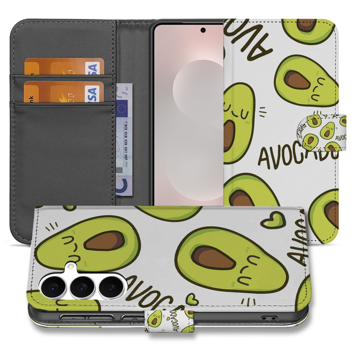 Samsung Galaxy S25 FE Avocado Hoesje Groen Met 3 Pasjes TPU avocado design voorkant bookcase