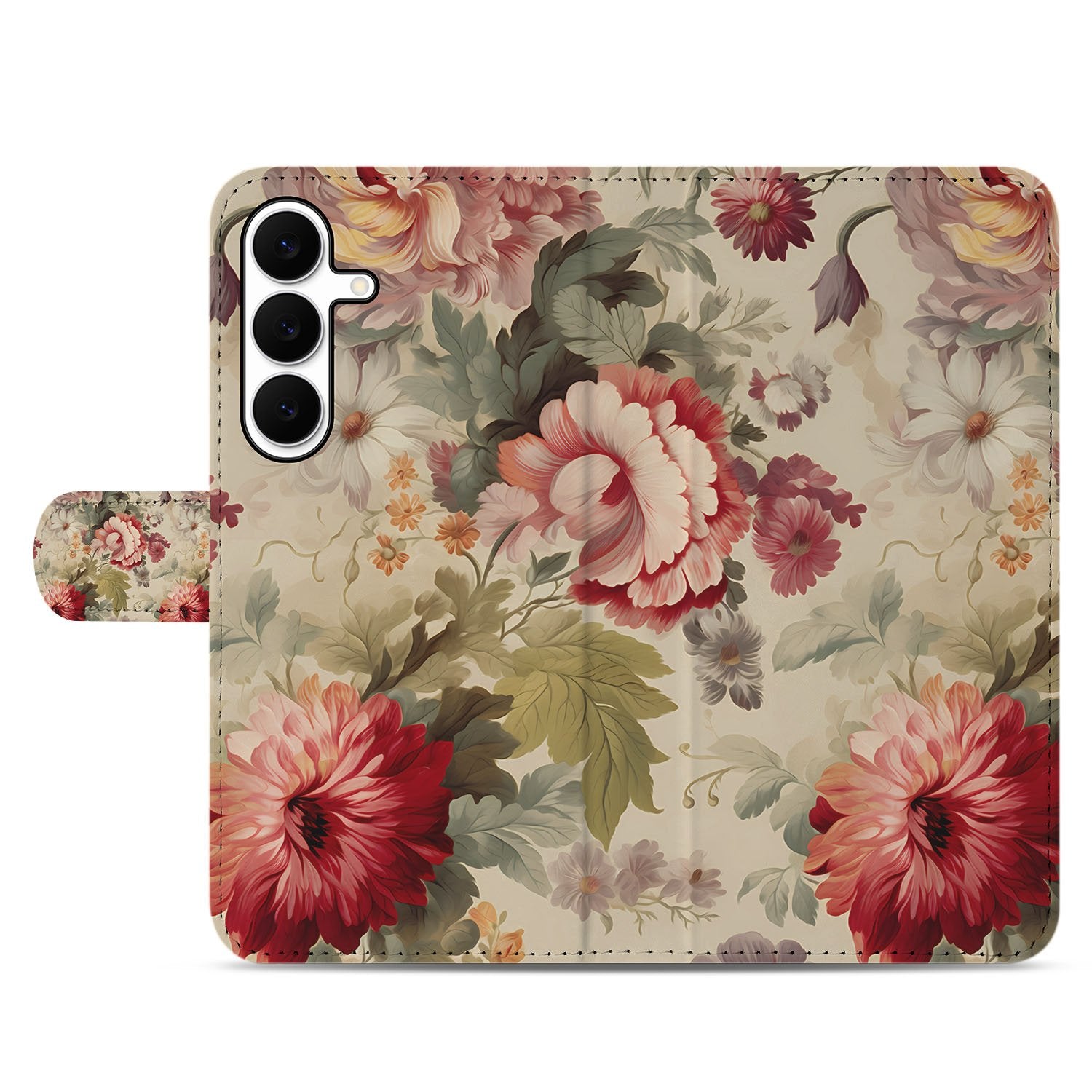 Samsung Galaxy S25 FE Bloemen Portemonnee Hoesje PU Leer 3 Pasjes boekhoesje bloemenprint voorzijde