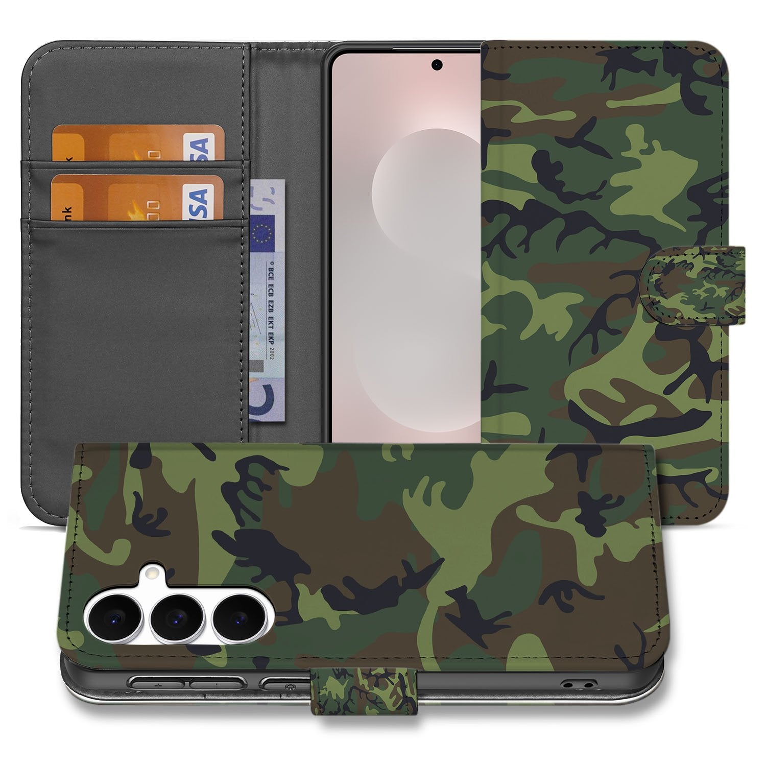 Samsung Galaxy S25 FE Boekhoesje Camouflage Army Dark Met Pasjes boekhoesje camouflage army dark vooraanzicht