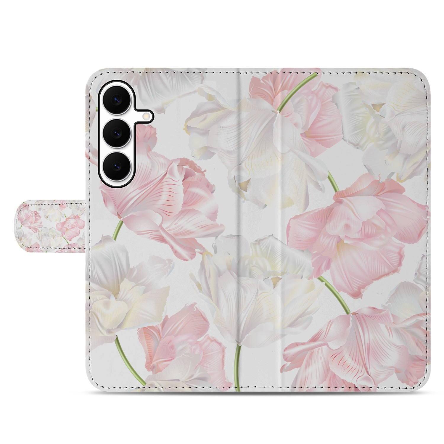 Samsung Galaxy S25 FE Boekhoesje Roze Wit Voor Galaxy S25 FE Met Magneet Met Pasjesvak Lovely Flowers voorkant