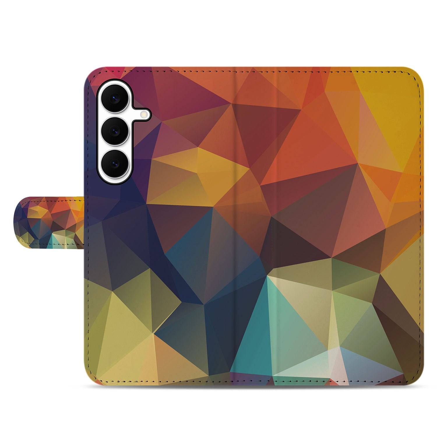 Samsung Galaxy S25 FE Book Case Polygon Color Met 3 Pasjes en Kunstzinnig Design kleurrijk polygon patroon aanzicht
