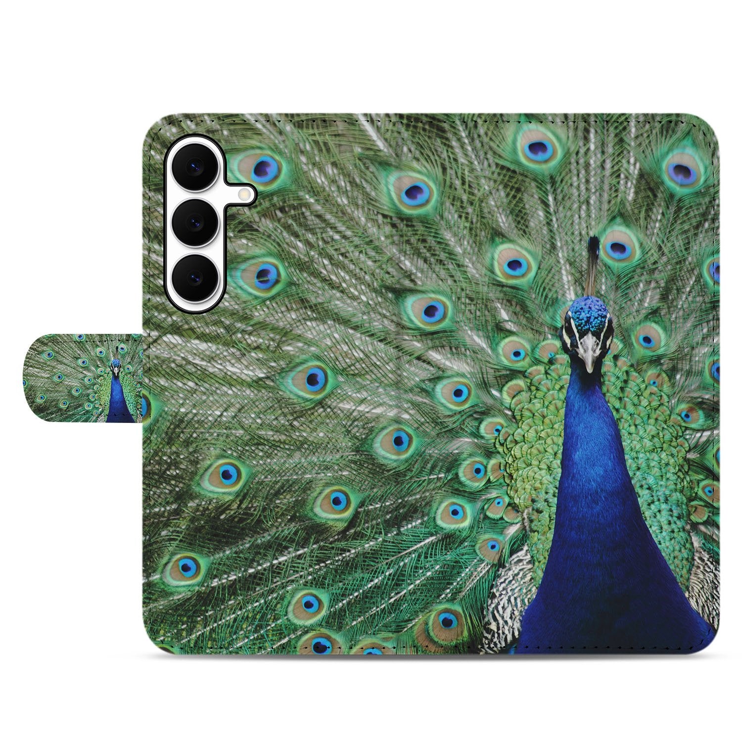 Samsung Galaxy S25 FE Bookcase Hoesje Met Pauwprint En Pasjes pauwprint boekhoesje voorzijde