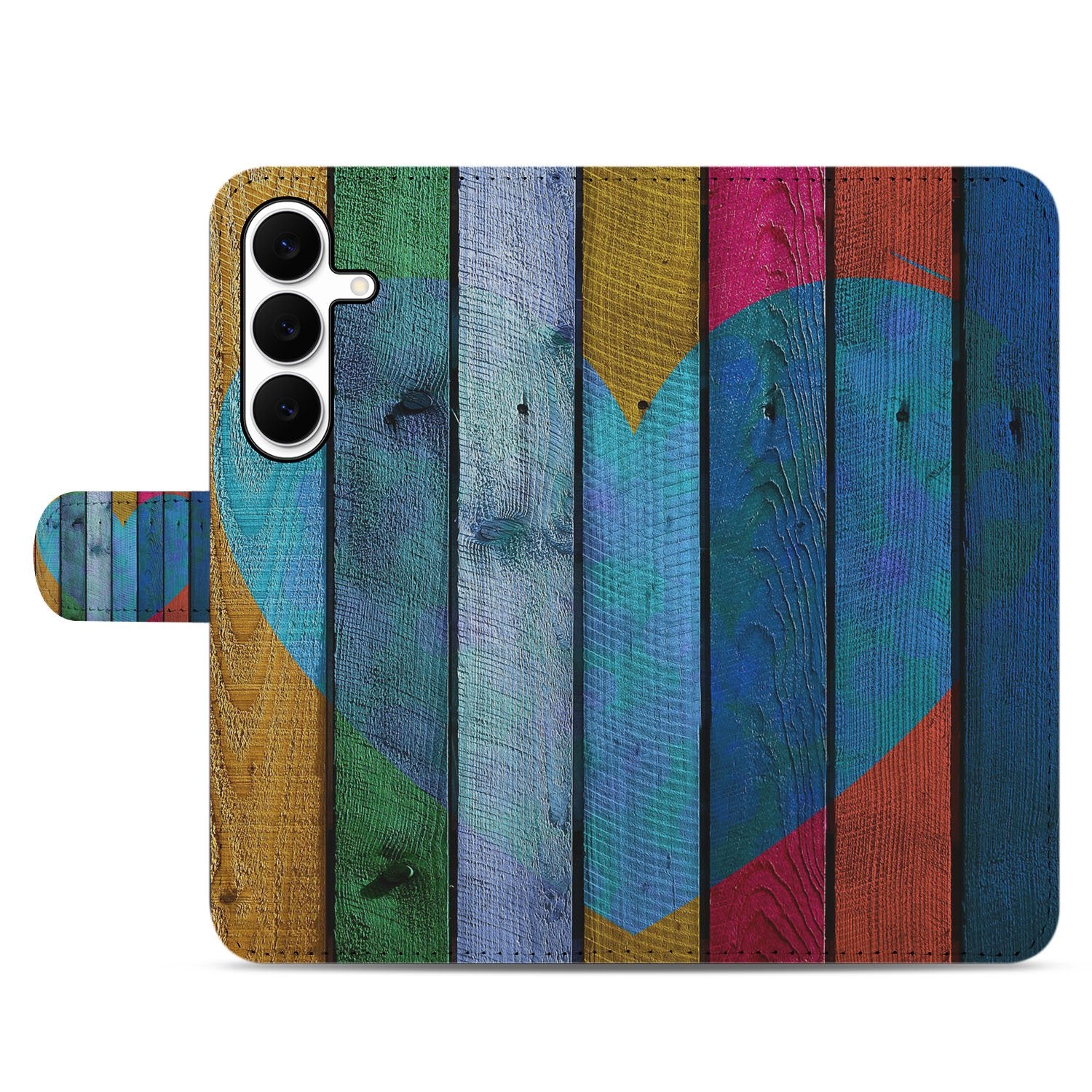 Samsung Galaxy S25 FE Bookstyle Hoesje Wood Heart Bruin Met Pasjes design Wood Heart aanzicht