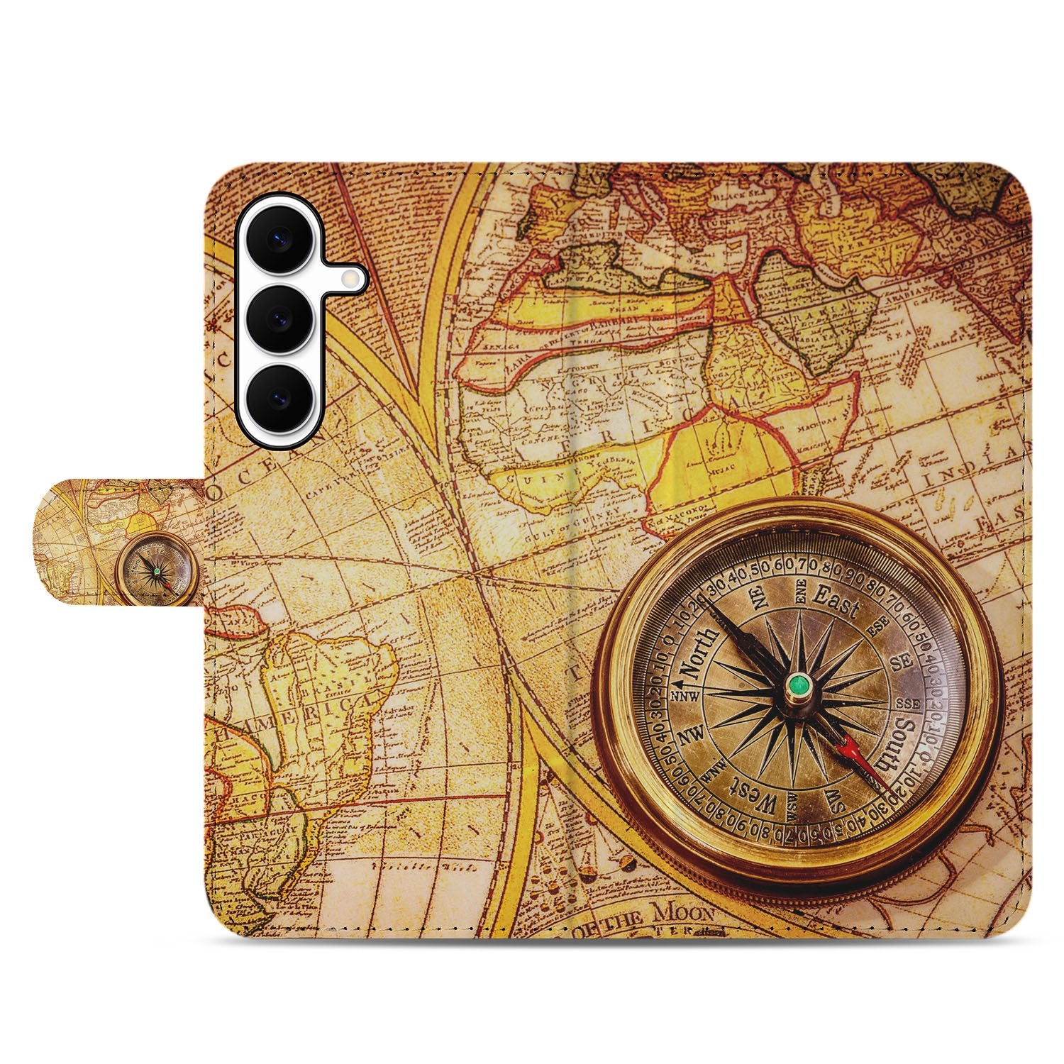 Samsung Galaxy S25 FE Flip Cover Kompas Met Magnetische Sluiting kompas vintage design voorkant