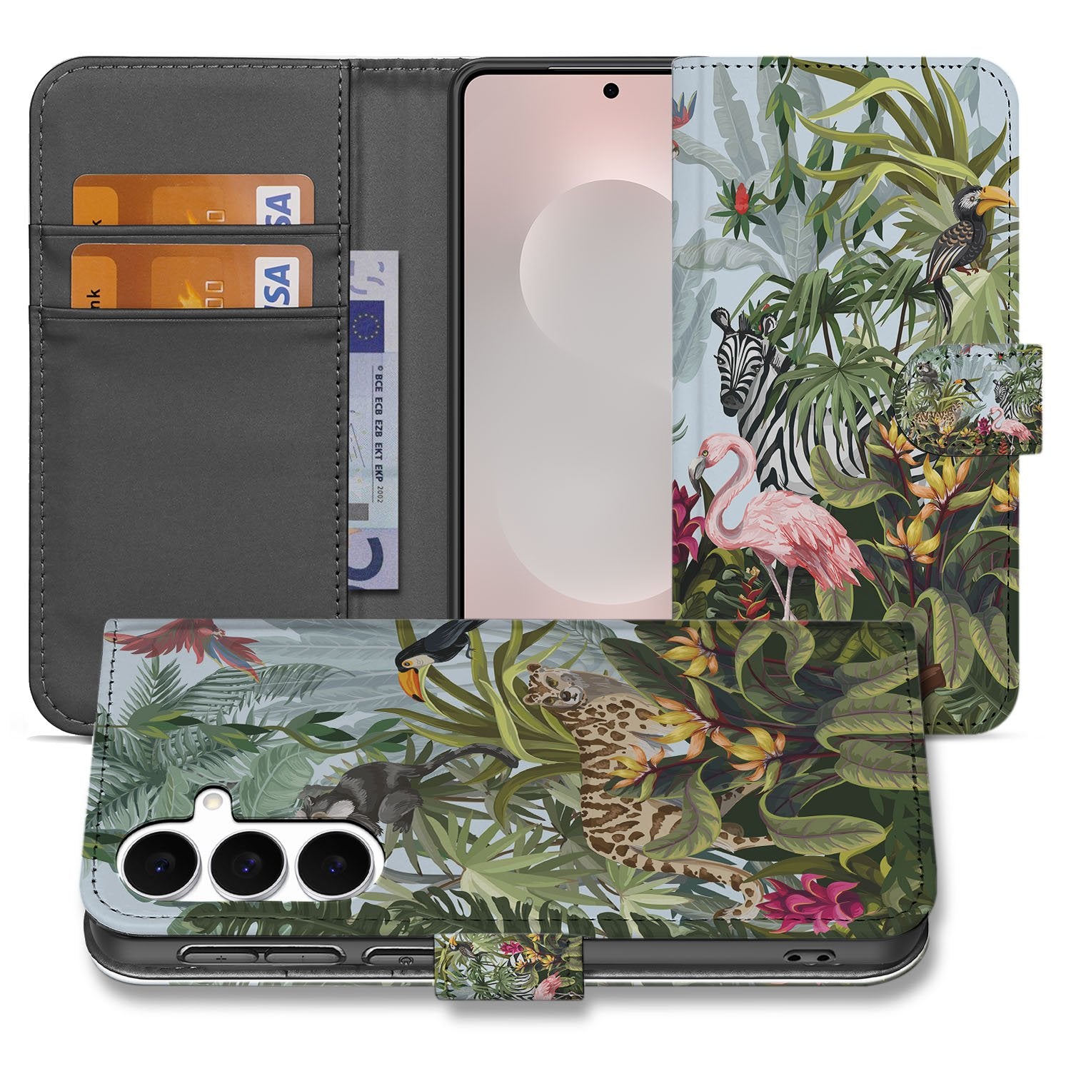 Samsung Galaxy S25 FE Hoesje Met Pasjes Jungle Design PU-Leer jungle design aanzicht