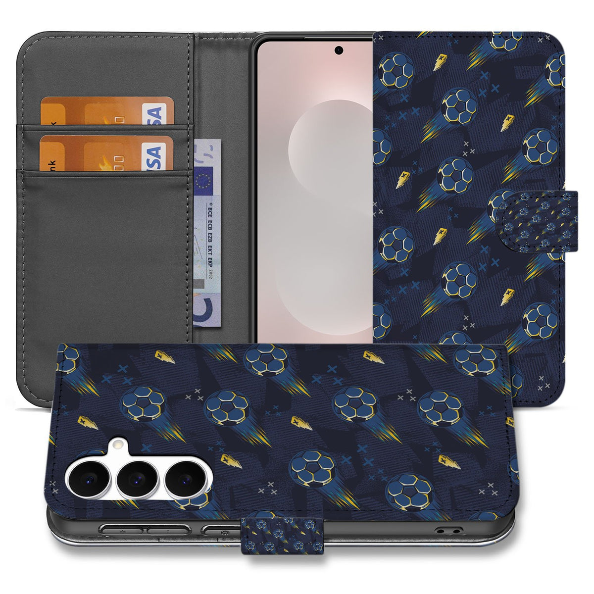 Samsung Galaxy S25 FE Hoesje Voetbal Design PU Leer Met 3 Pasjes onopend voetbalmotief pasjeshouder