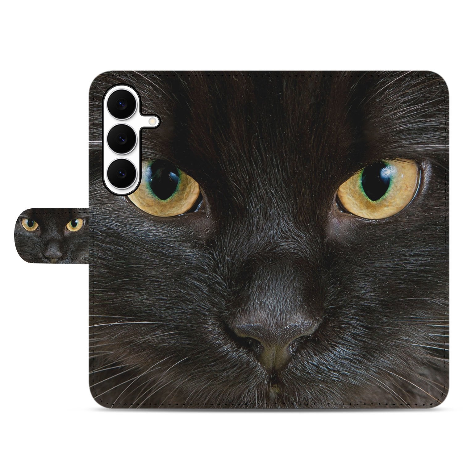 Samsung Galaxy S25 FE Portemonneehoesje Zwarte Kat Met Pasjes zwarte kat print voorkant