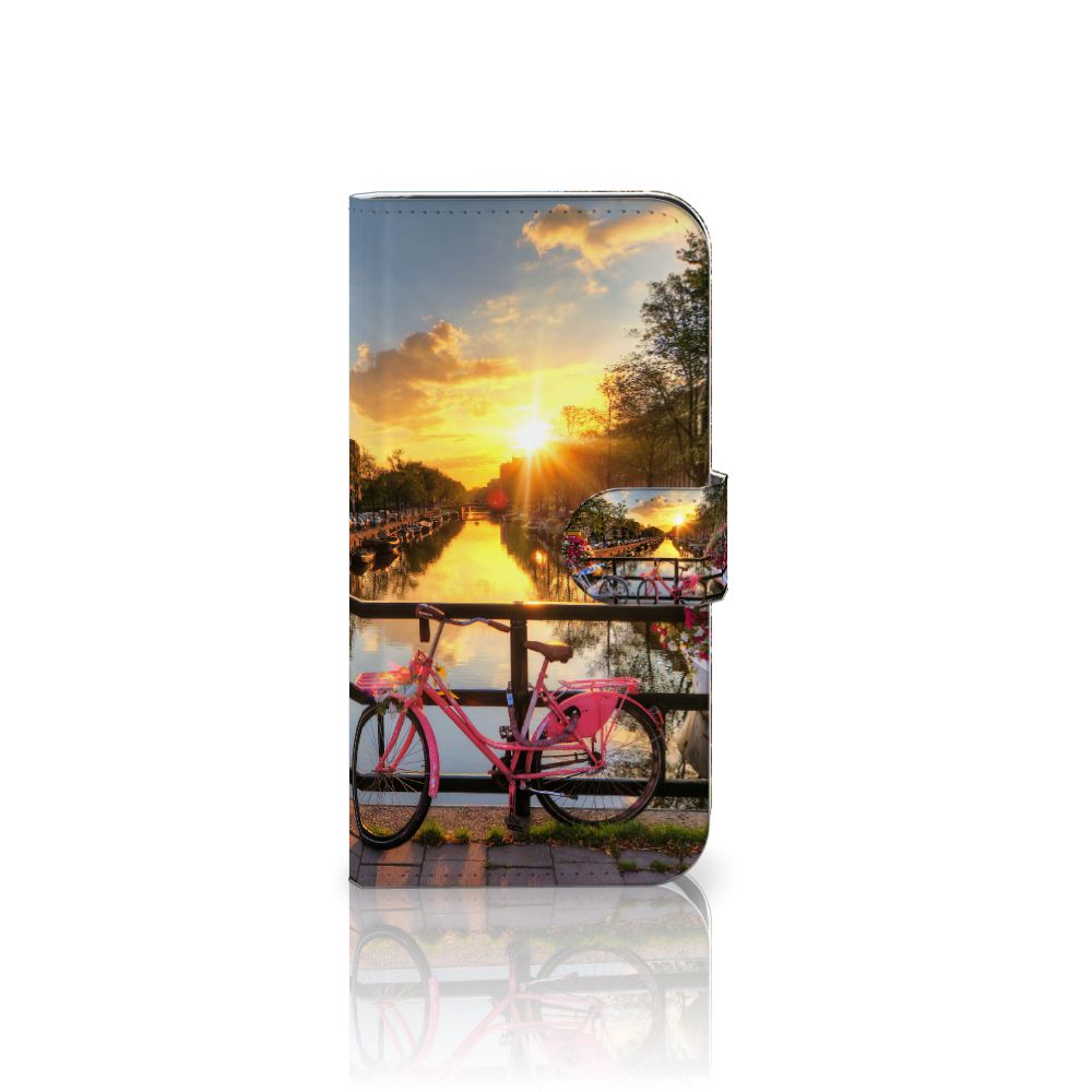 Samsung Galaxy S25 Flip Cover Amsterdamse Grachten telefoonhoesje zonsondergang fiets grachten