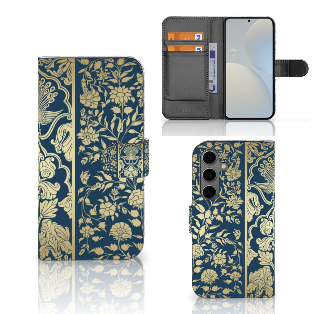 Samsung Galaxy S25 Hoesje Beige Flowers hoesje beige bloemen design voorkant achterkant aanzicht