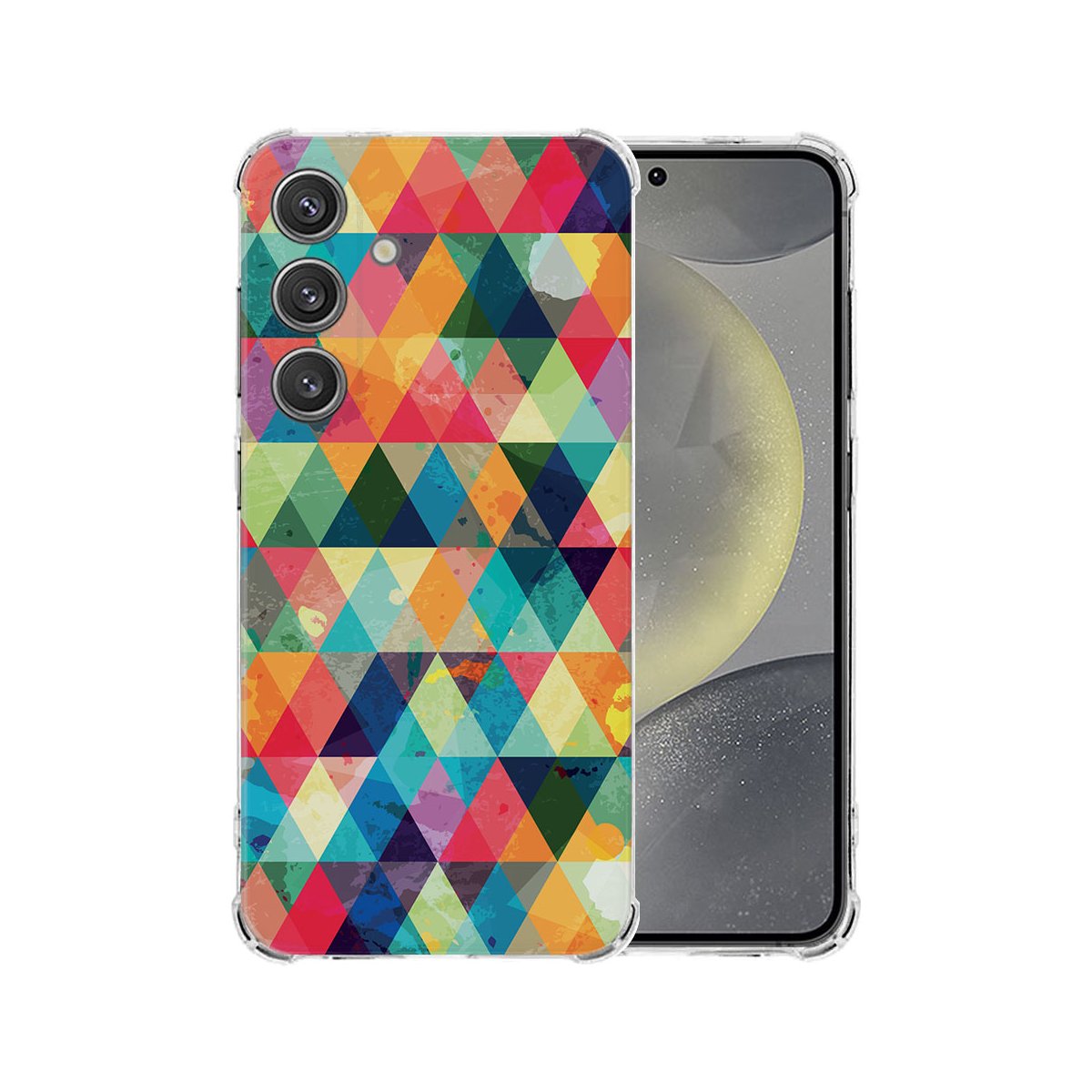 Samsung Galaxy S25 Hoesje - Geruit TPU Antishock kleurrijk design achterkant