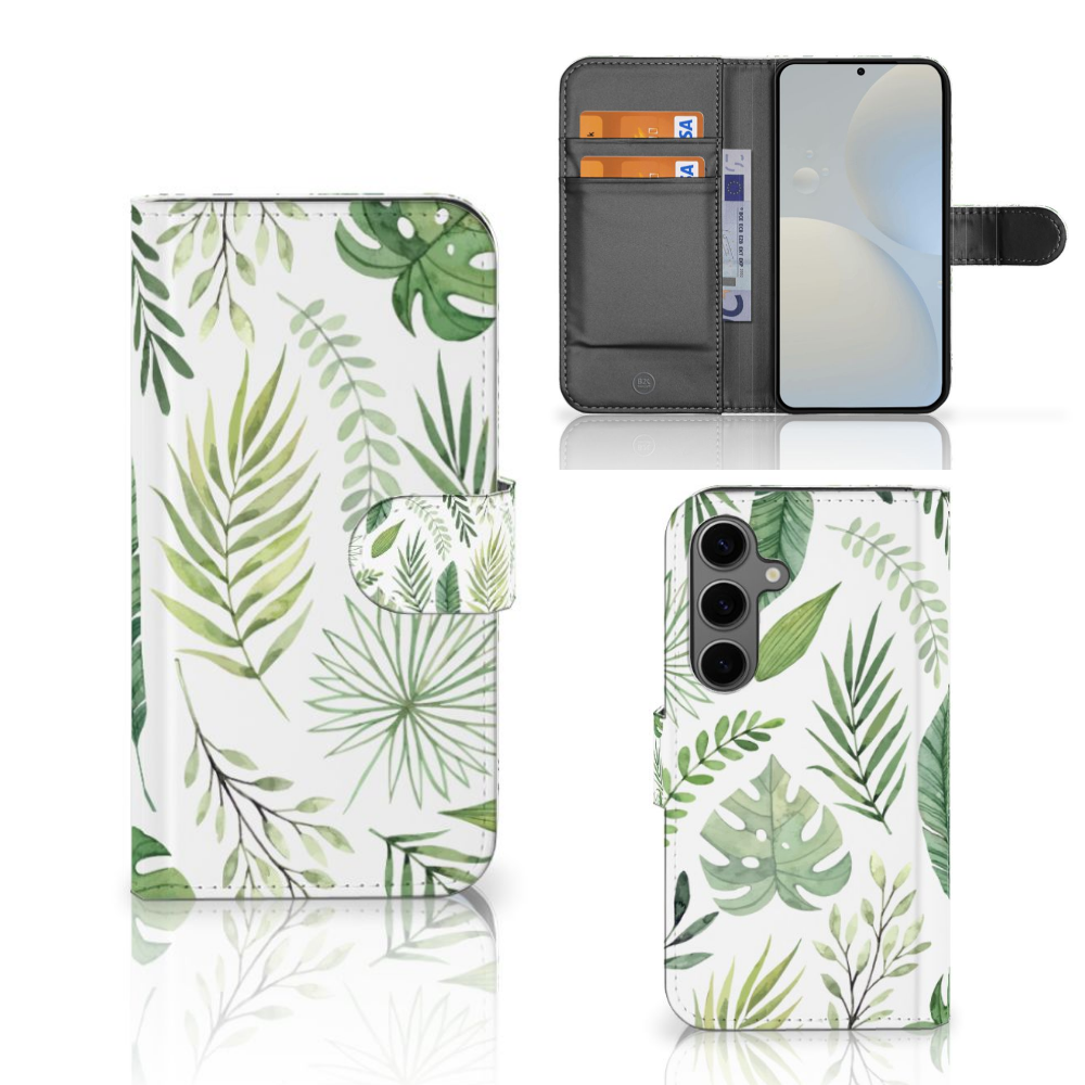 Samsung Galaxy S25 Hoesje Leaves hoesje bladeren aanzicht voorzijde achterkant