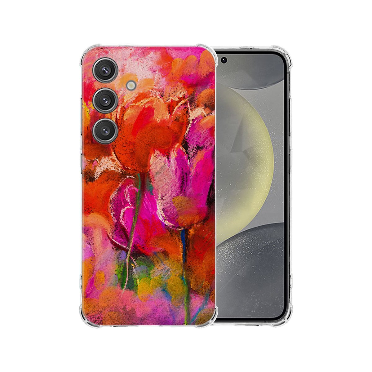 Samsung Galaxy S25 Hoesje Tulips TPU Antishock voorkant achterkant