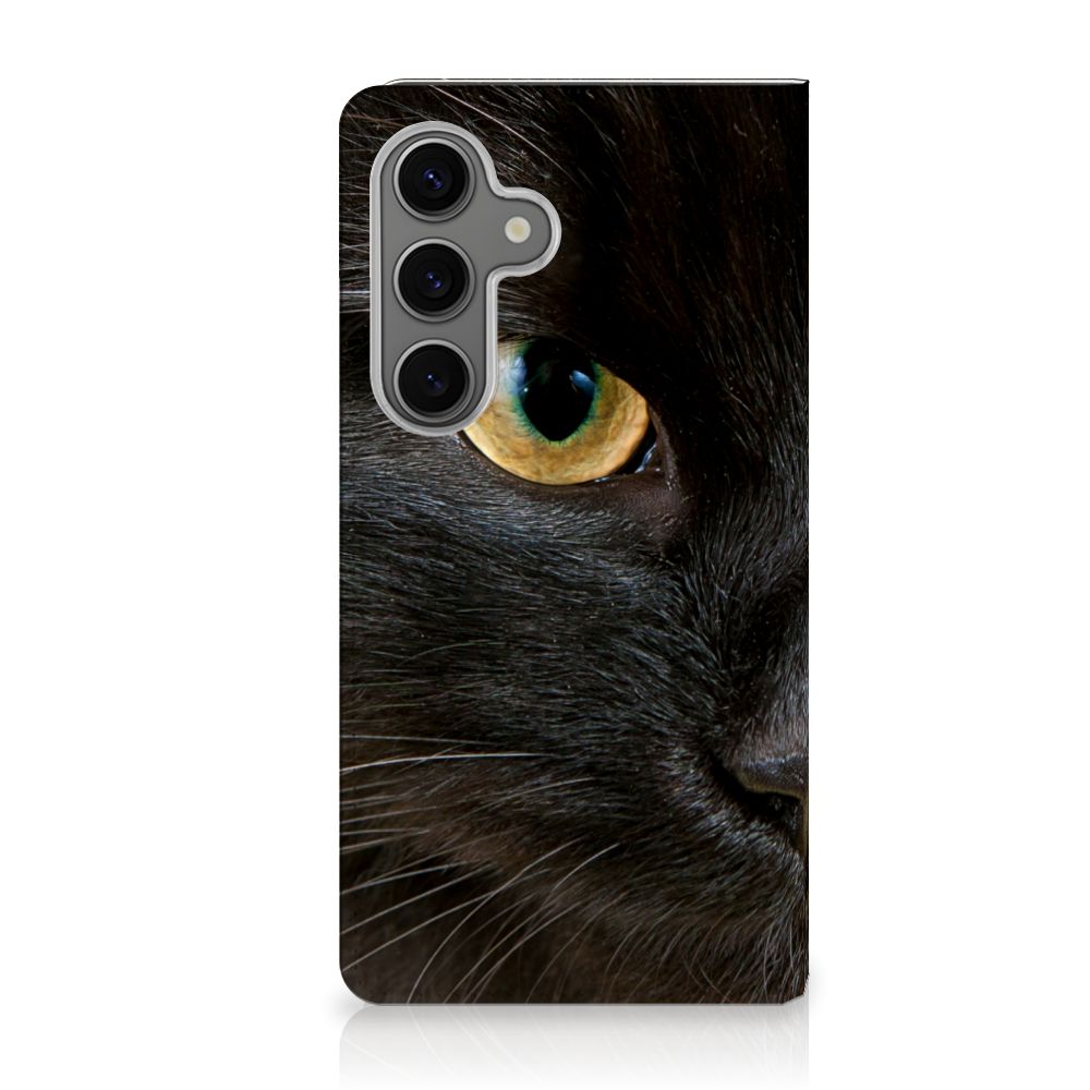 Samsung Galaxy S25 Hoesje maken Zwarte Kat hoesje met zwart kattenoog zijaanzicht