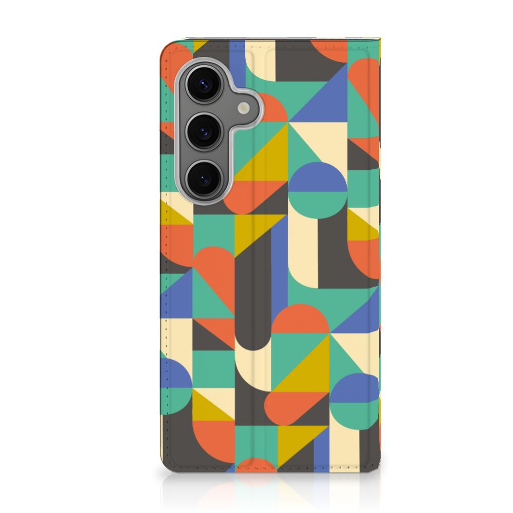 Samsung Galaxy S25 Hoesje met Magneet Funky Retro voorkant artistiek design kleurrijk patroon