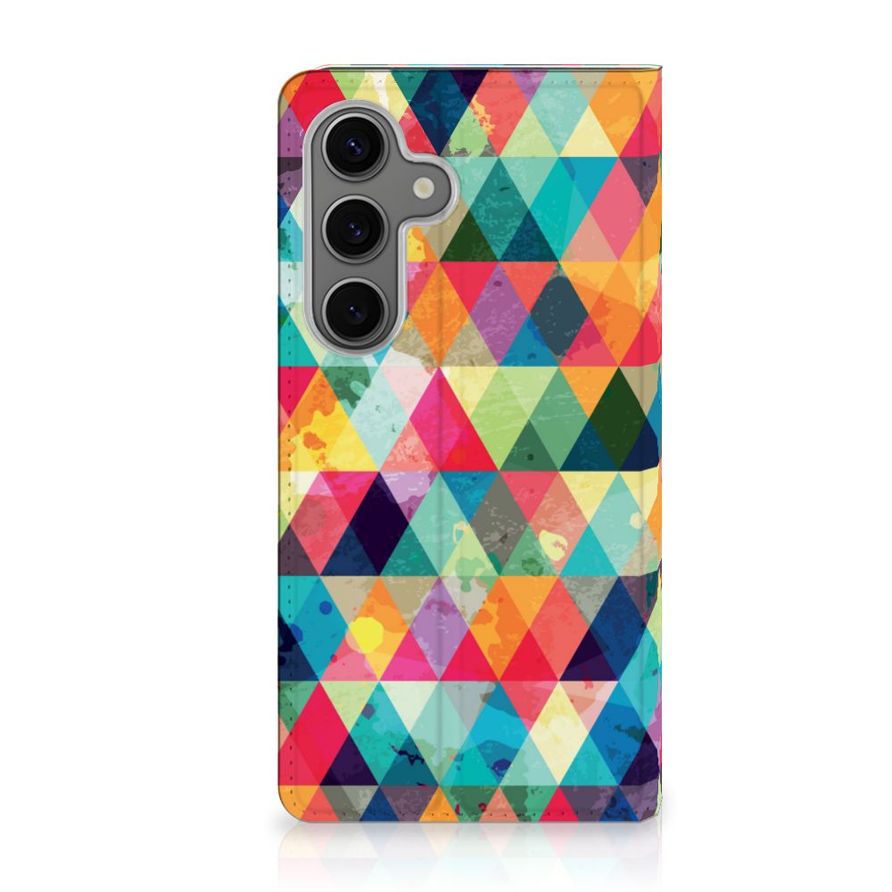 Samsung Galaxy S25 Hoesje met Magneet Geruit geruit design achterkant