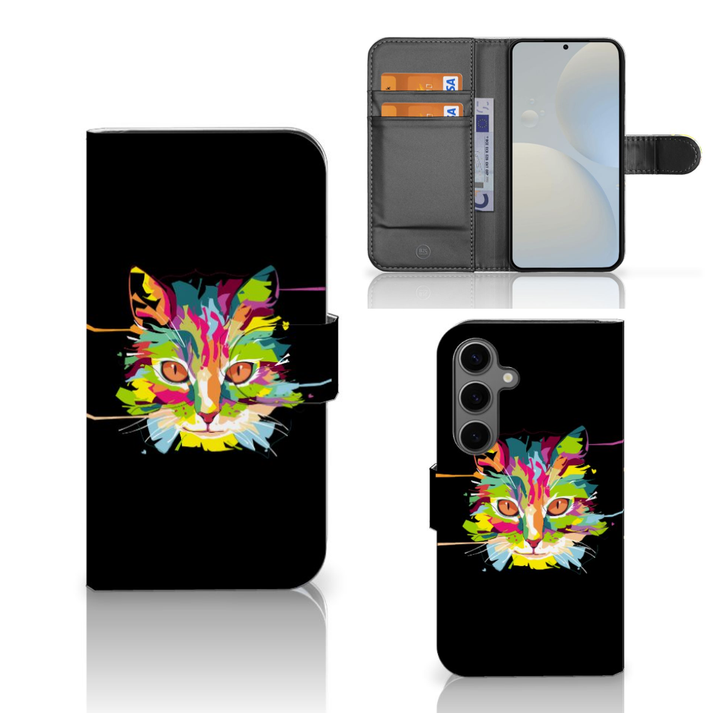 Samsung Galaxy S25 Leuk Hoesje Cat Color hoesje kat kleuren zwart vooraanzicht achterkant
