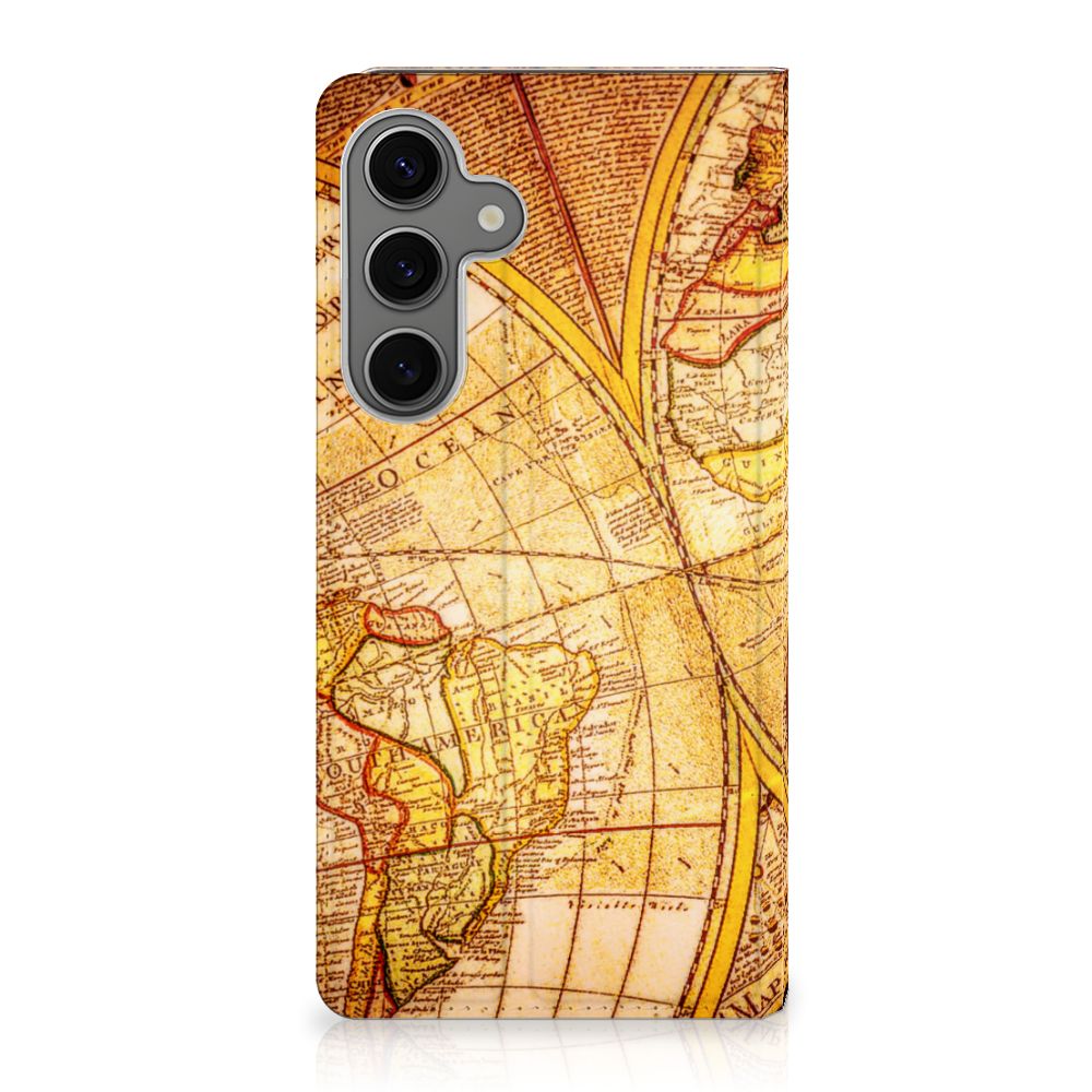Samsung Galaxy S25 Plus Book Cover Kompas wereldkaart design voorkant
