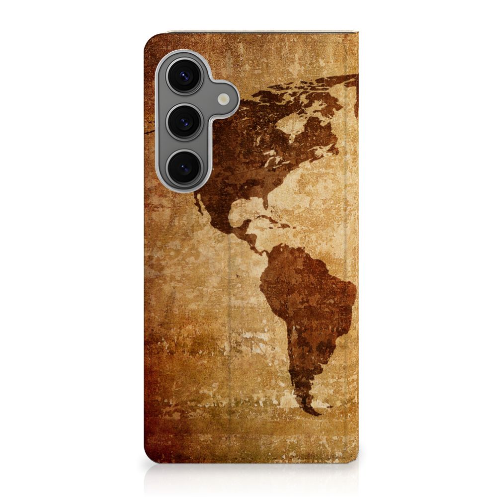Samsung Galaxy S25 Plus Book Cover Wereldkaart wereldkaart bruin achterkant
