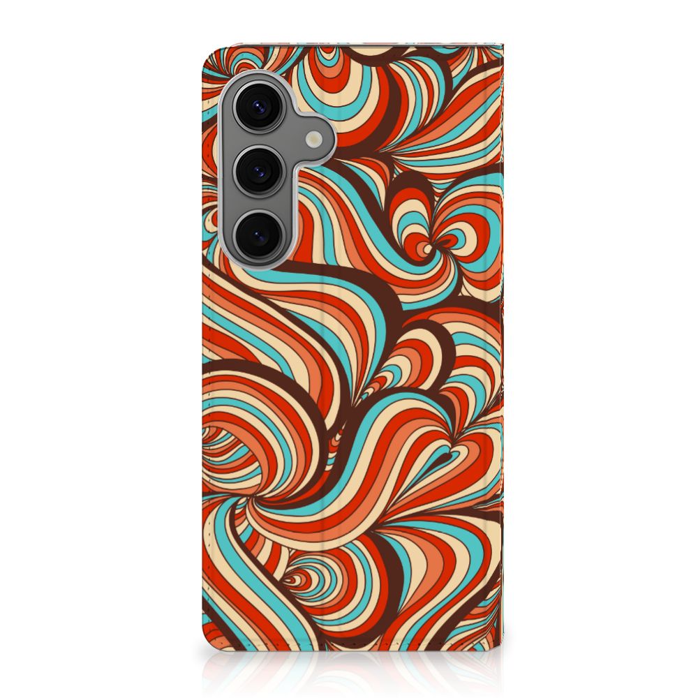Samsung Galaxy S25 Plus Bookcase Retro retro design kleurrijk achteraanzicht