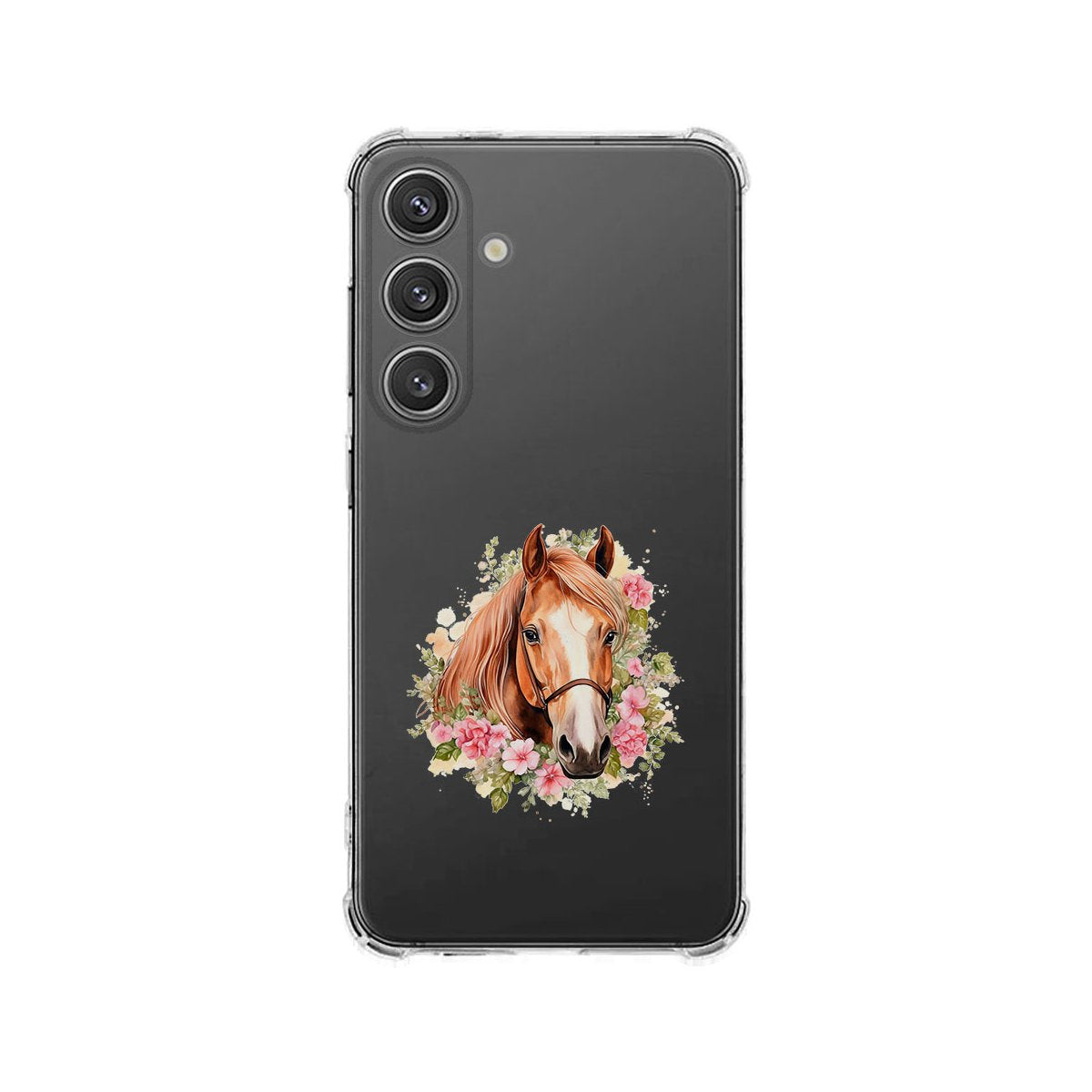 Samsung Galaxy S25 Plus Hoesje - Paard TPU Antishock paard bloemen design achterzijde